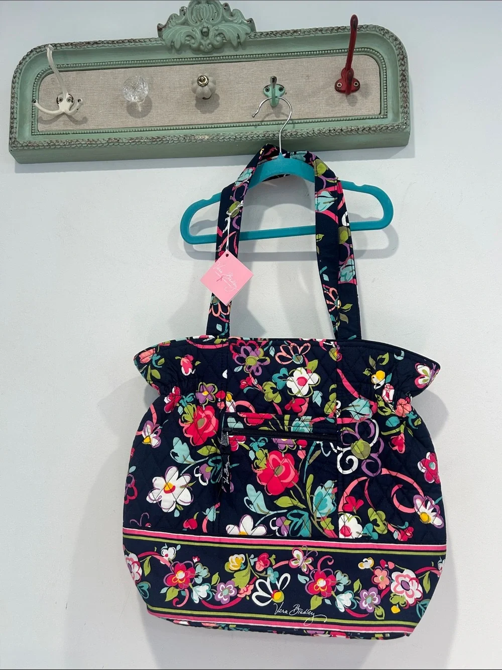 Vera Bradley Navy Laura Ribbons Multicolor Floral Quilted Shoulder Tote Bag New